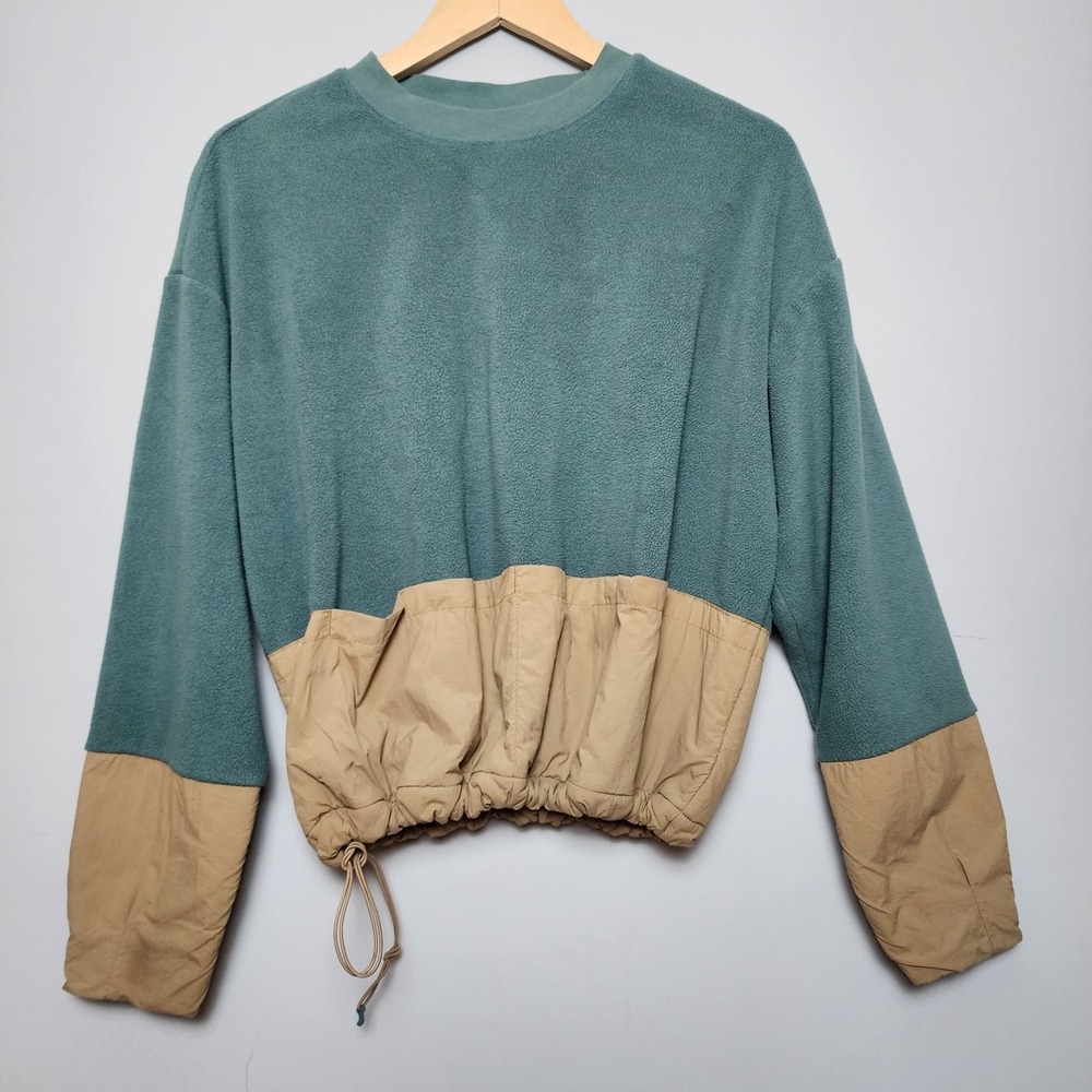 H&M Move Fleece Colorblock Drawstring Pullover Sage Tan Size Small